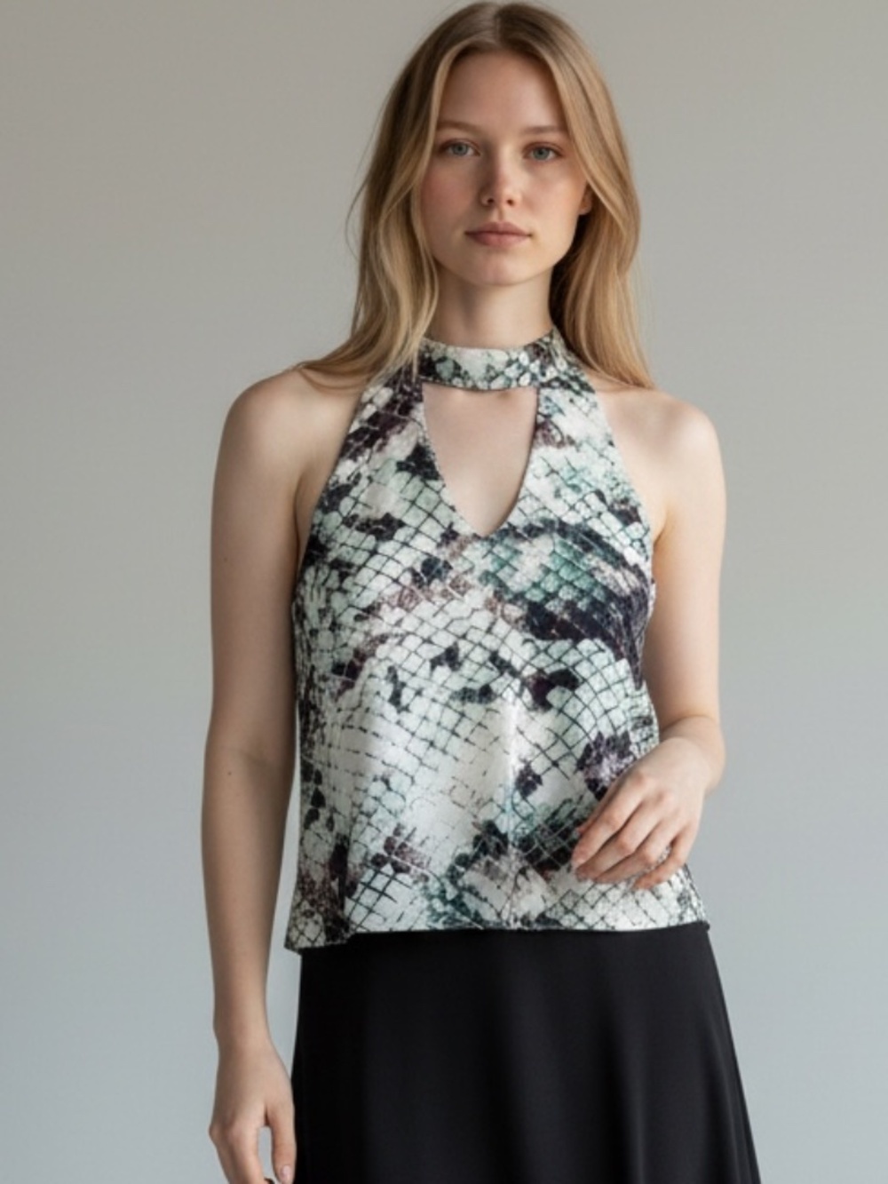 Olivaceous Snakeskin Print Choker Halter Top Size Medium